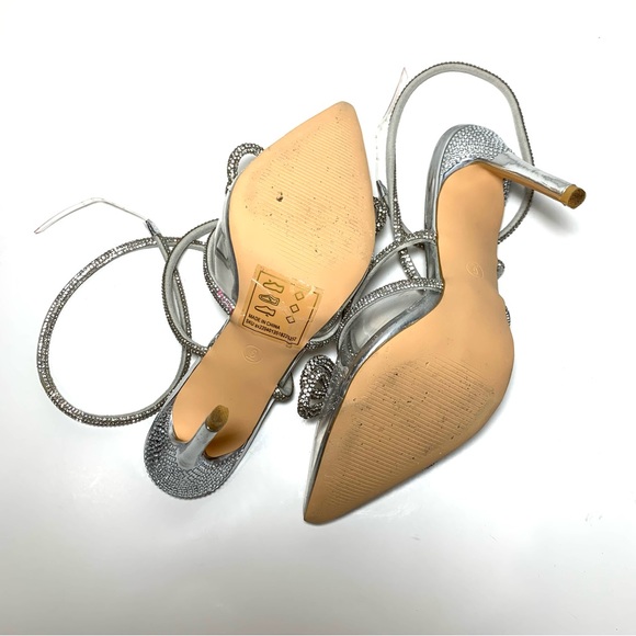 Clear Perspex Wrap Around Diamante Bow Pointed Toe High Heel Pump Silver Sparkly - Picture 11 of 15